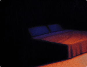 Abstract painting with dark swirling forms