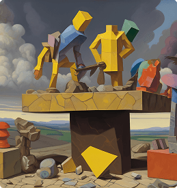 Cubist-style painting with geometric figures